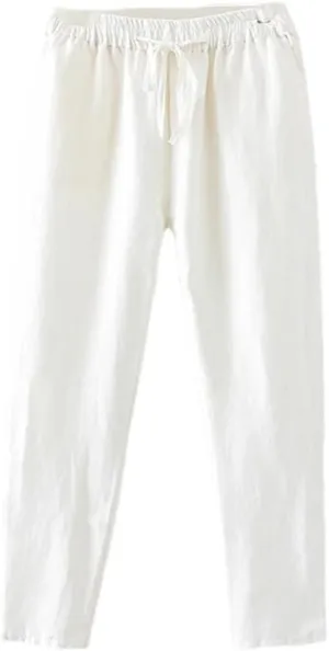 Women Cotton Elastic Waist Solid Color Harem Trousers Casual Ankle-Length Female Pants