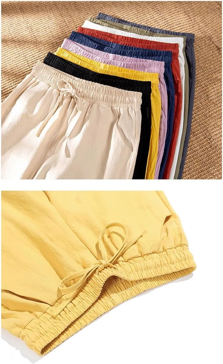 Women Cotton Elastic Waist Solid Color Harem Trousers Casual Ankle-Length Female Pants