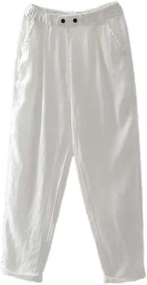 Women Cotton Linen Ankle-Length Trousers Female Elastic Waist Casual Loose Solid Harem Pants