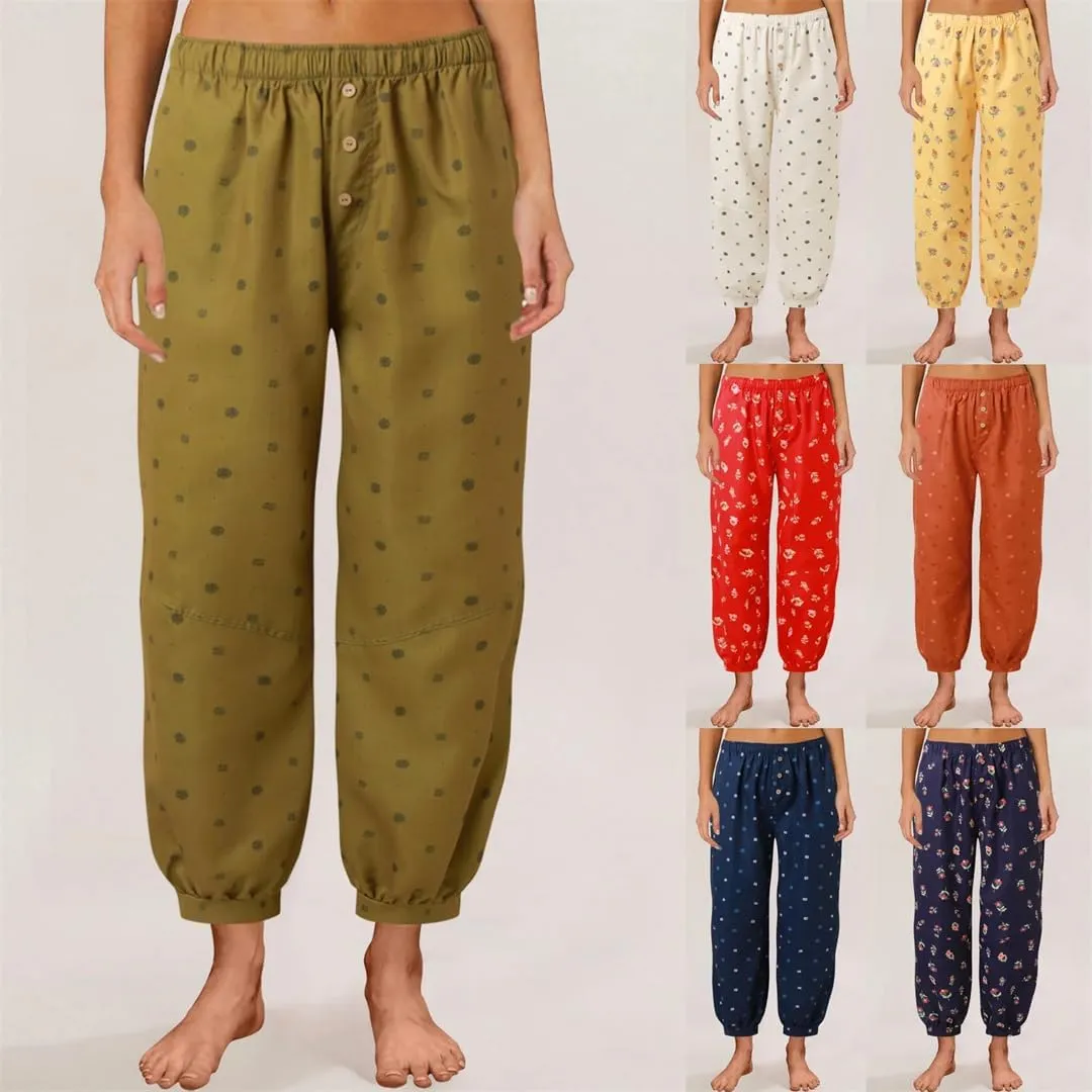 Women Elastic Waist with Pocket Loose Harem Pants Printed Crop Casual Female Long Pants