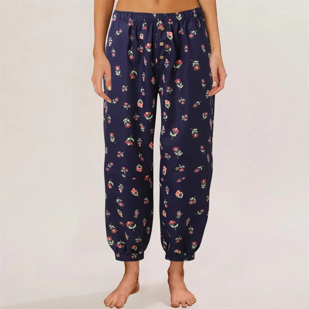 Women Elastic Waist with Pocket Loose Harem Pants Printed Crop Casual Female Long Pants