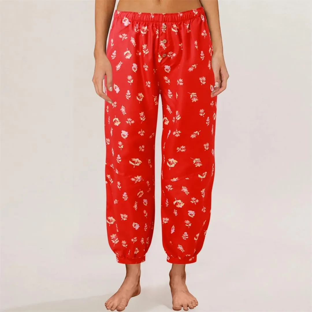 Women Elastic Waist with Pocket Loose Harem Pants Printed Crop Casual Female Long Pants