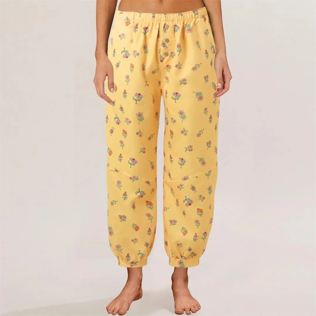 Women Elastic Waist with Pocket Loose Harem Pants Printed Crop Casual Female Long Pants