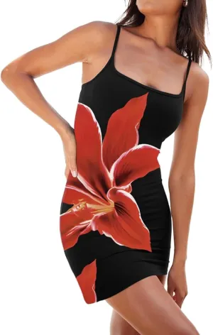 Women Floral Bodycon Mini Dress Y2K Flower Print Cami Dress Spaghetti Strap Going Out Dresses Summer Beachwear