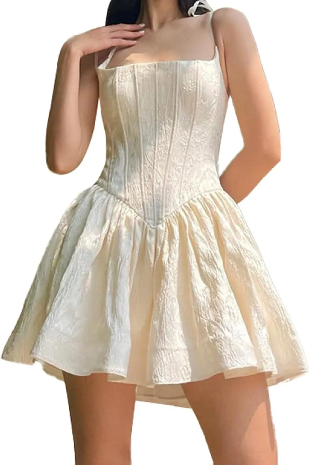 Women Lace Short Bodycon Dresses Spaghetti Strap Low Cut Ruffle A-Line Mini Dress Backless Short Sundress Y2K Clubwear