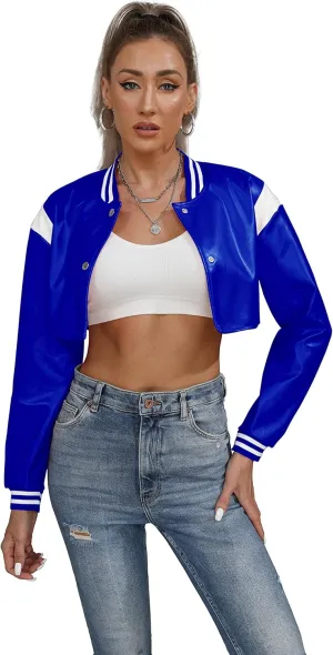 Women Leather Jackets-Faux Motorcycle Cropped Moto Biker Coat Short Lightweight PU Leather Bomber Jacket Women