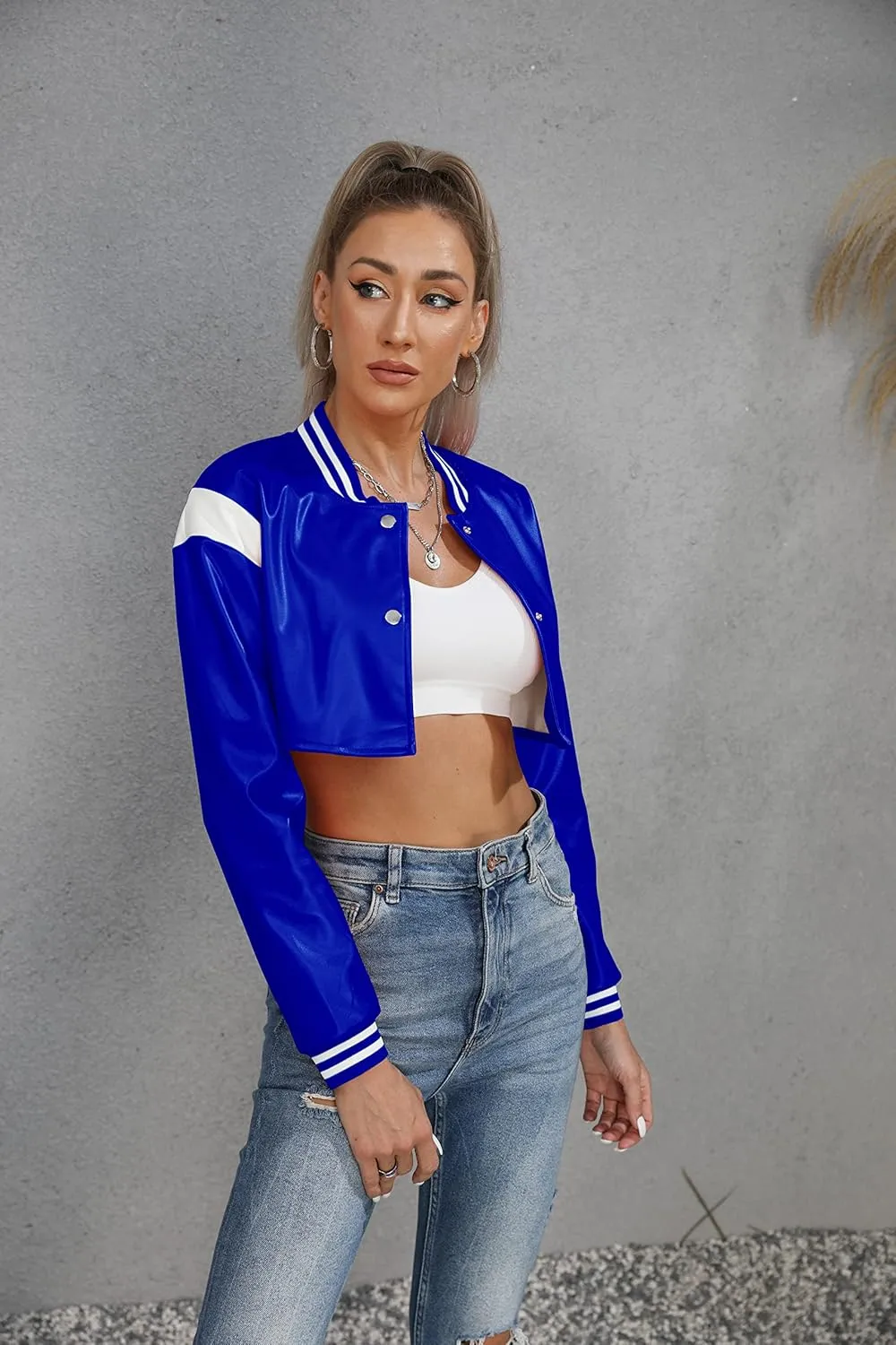 Women Leather Jackets-Faux Motorcycle Cropped Moto Biker Coat Short Lightweight PU Leather Bomber Jacket Women