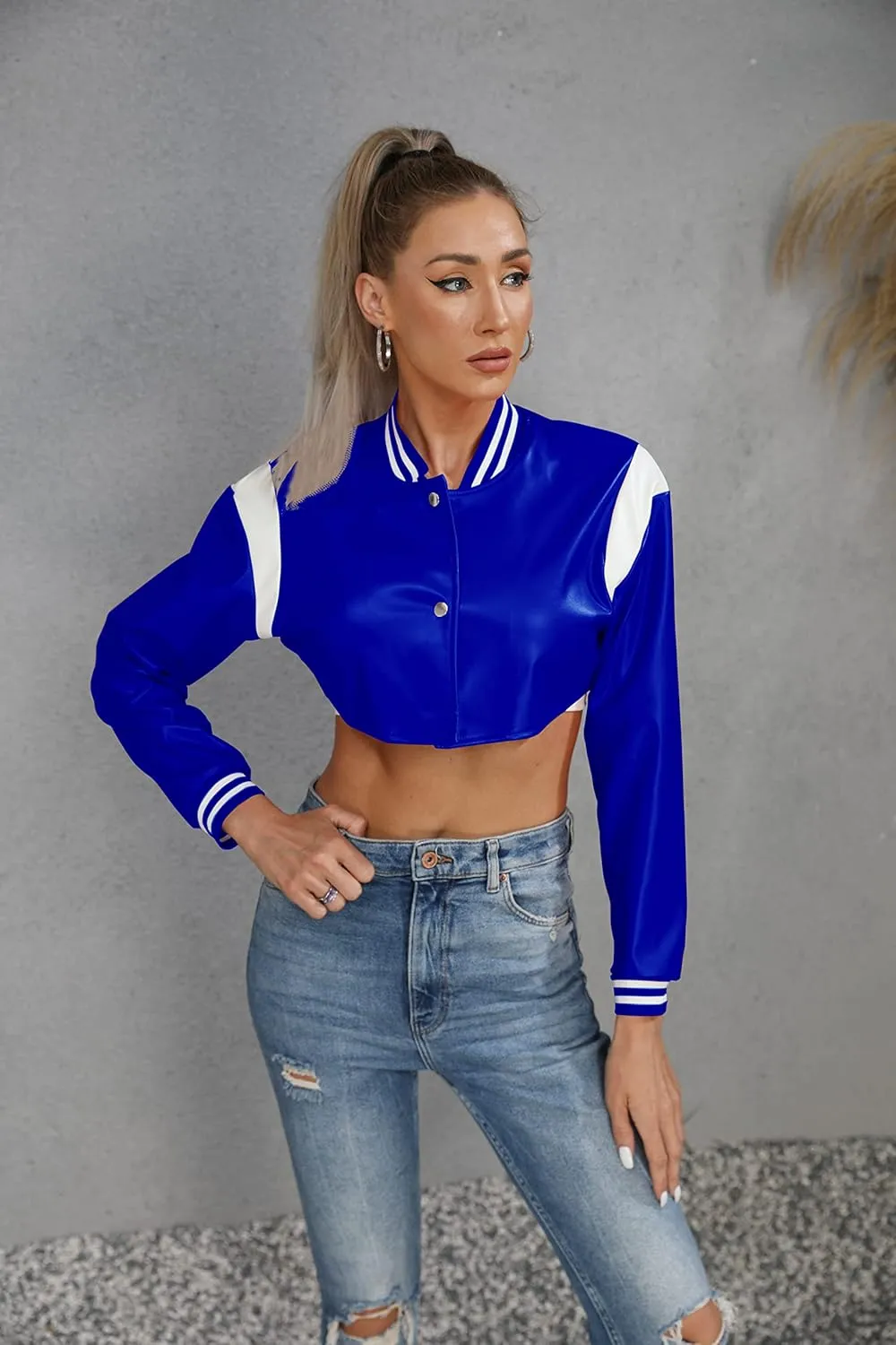 Women Leather Jackets-Faux Motorcycle Cropped Moto Biker Coat Short Lightweight PU Leather Bomber Jacket Women