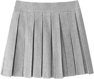Women Mini Knit Pleated Skirt Vintage Elastic Waist Solid Color Skirt