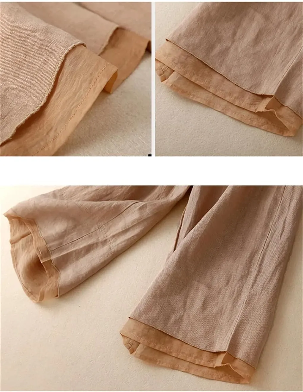 Women Patchwork Summer Lace Wide-Legs Trouser Thin Cotton Linen Casual Loose Elastic Waist Pants