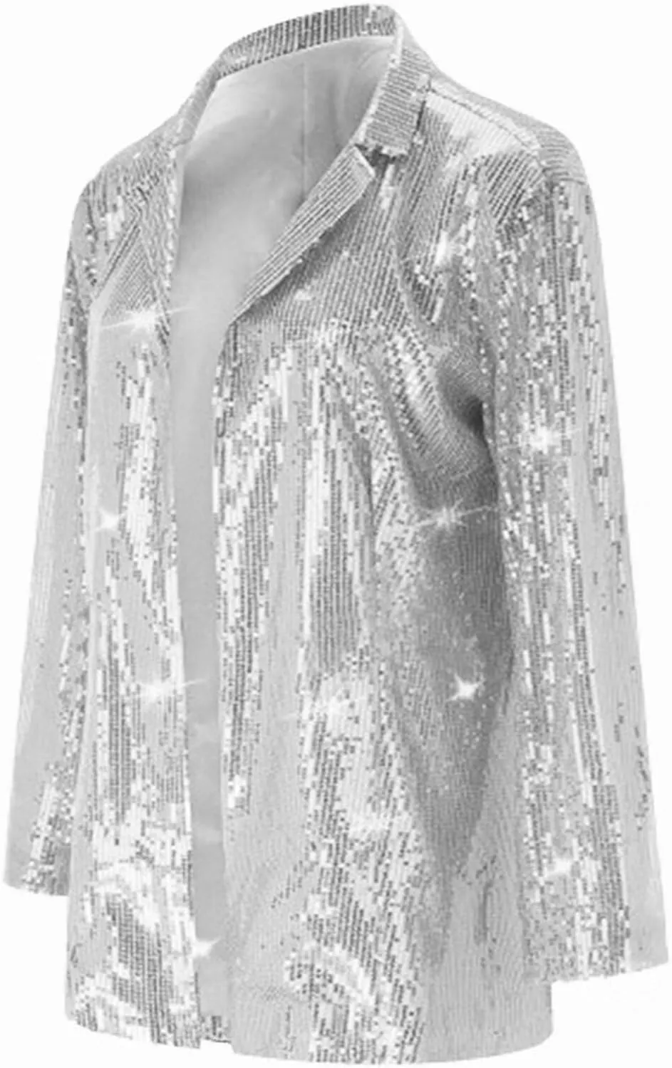 Women Sequin Jacket Glitter Sparkle Open Front Casual Long Sleeve Blazer Coat