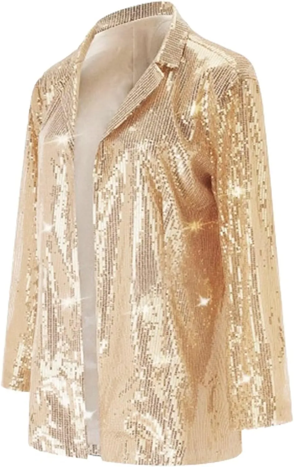Women Sequin Jacket Glitter Sparkle Open Front Casual Long Sleeve Blazer Coat