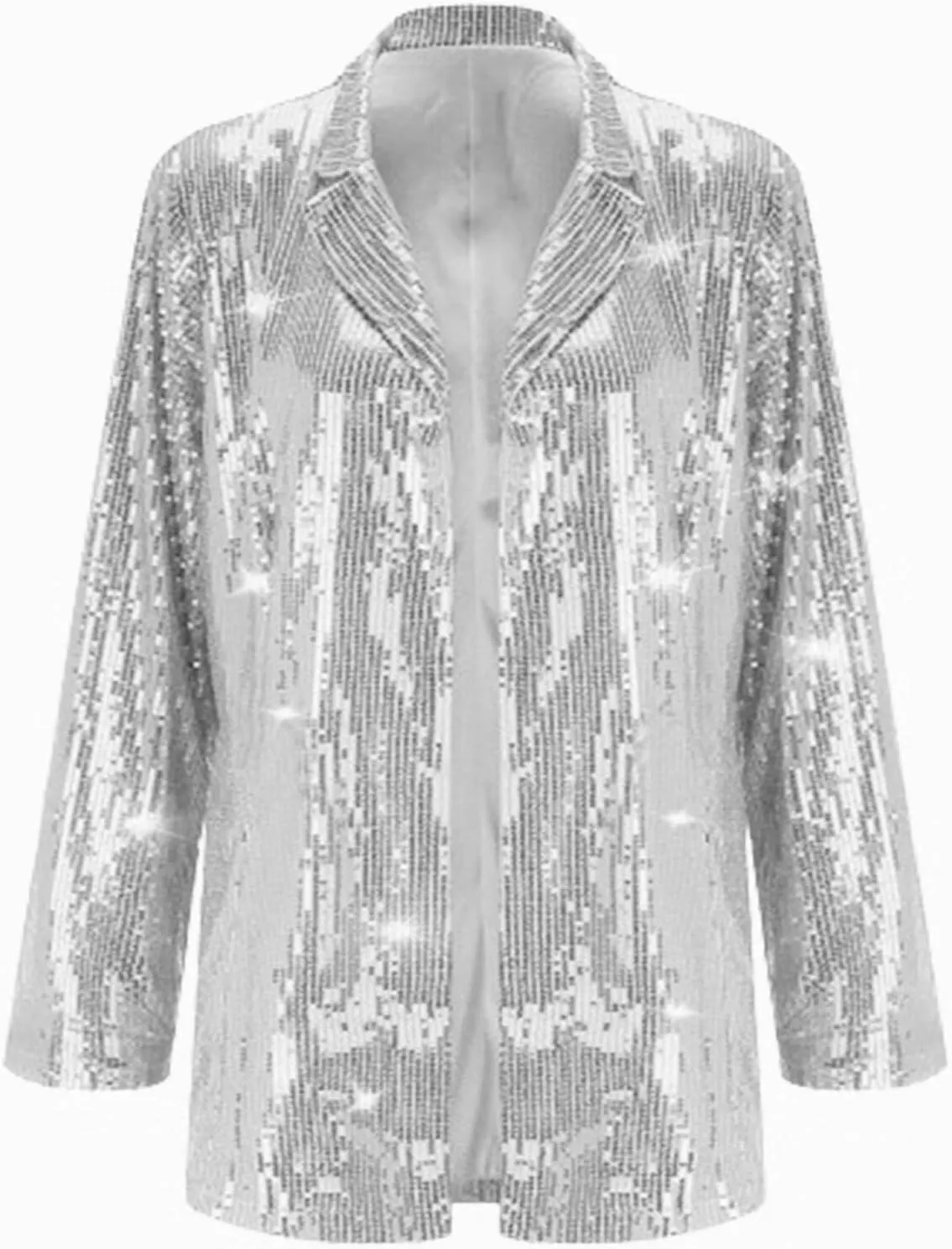 Women Sequin Jacket Glitter Sparkle Open Front Casual Long Sleeve Blazer Coat