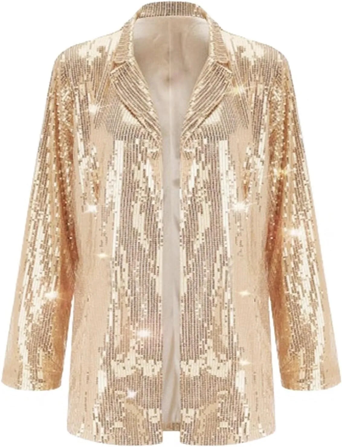 Women Sequin Jacket Glitter Sparkle Open Front Casual Long Sleeve Blazer Coat