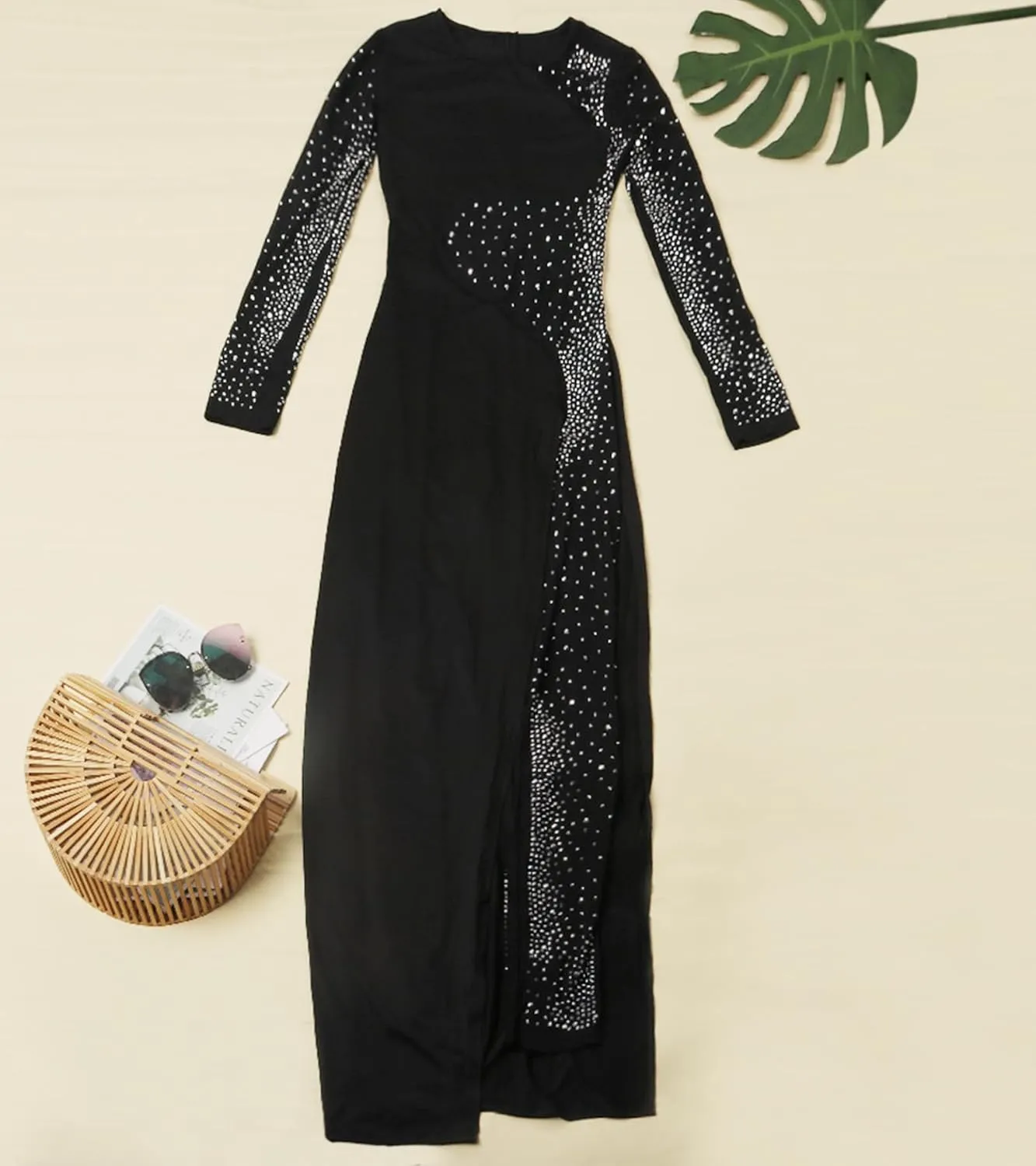 Women Sexy Embellished Rhinestone Bodycon Jumpsuit Mesh See Through Patchwork Birthday Party Night Out Clubwear