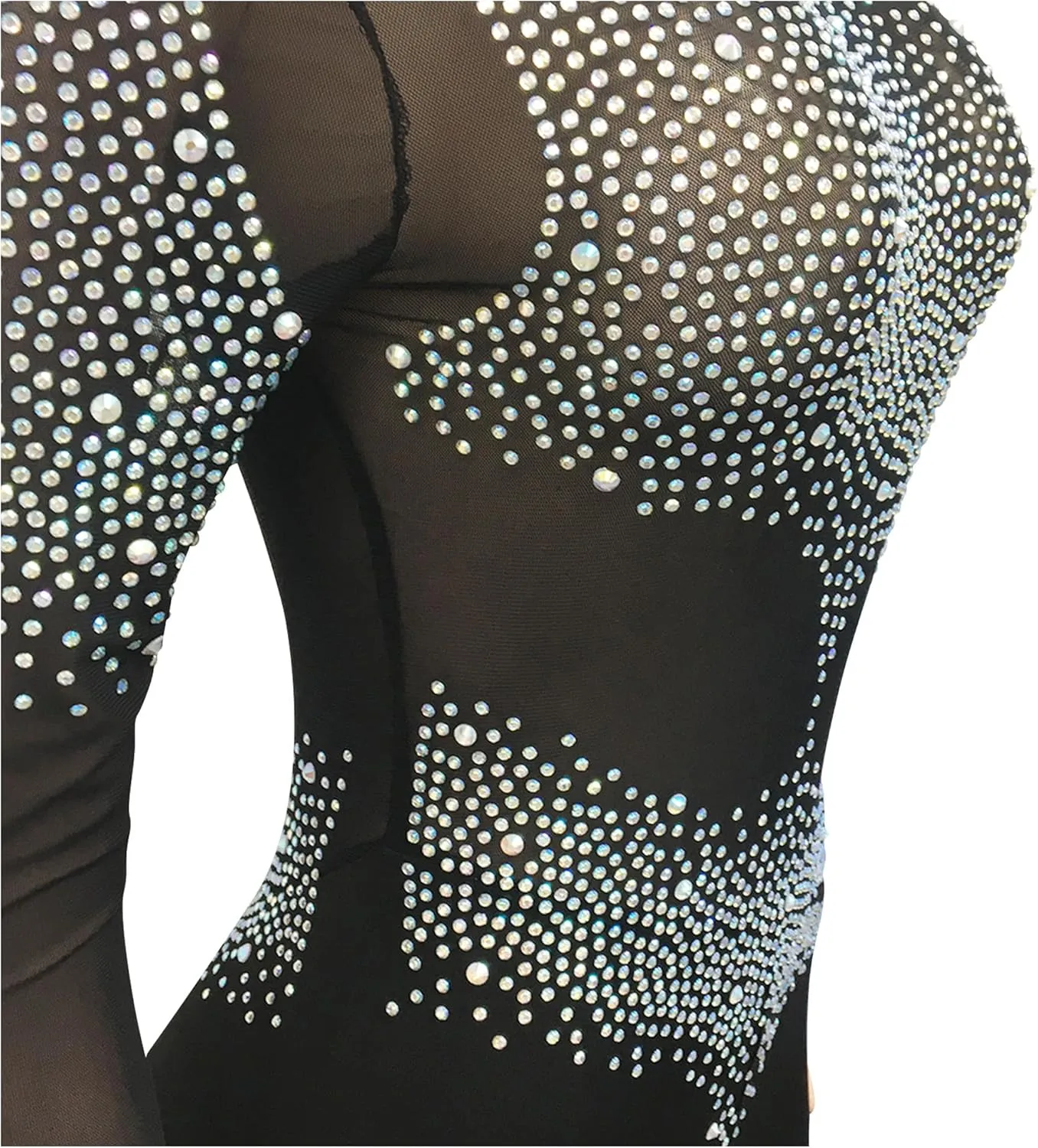 Women Sexy Rhinestone Sequins Bodycon Jumpsuit Mesh See Through Party Club Bodysuits
