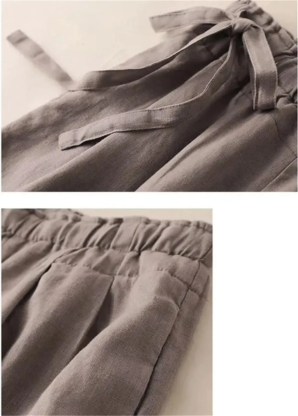 Women Summer Elastic Waist Cotton Linen Baggy Pants Vintage Casual Ankle-Length Straight Trousers