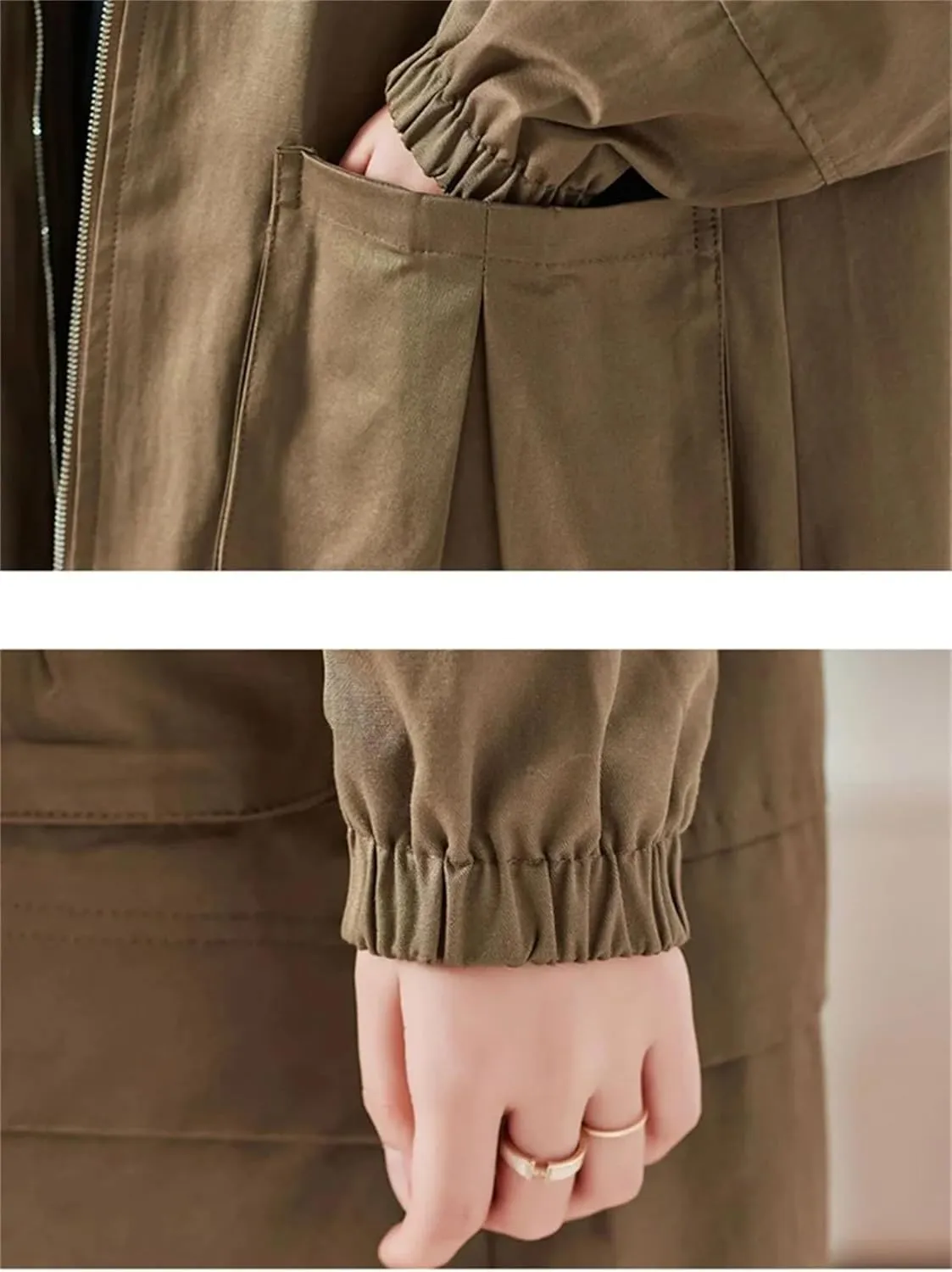 Women Trench Coat Fashion Loose Casual Mid Long Hooded Zipper Overcoat Windbreaker Jacket Female Outerwer