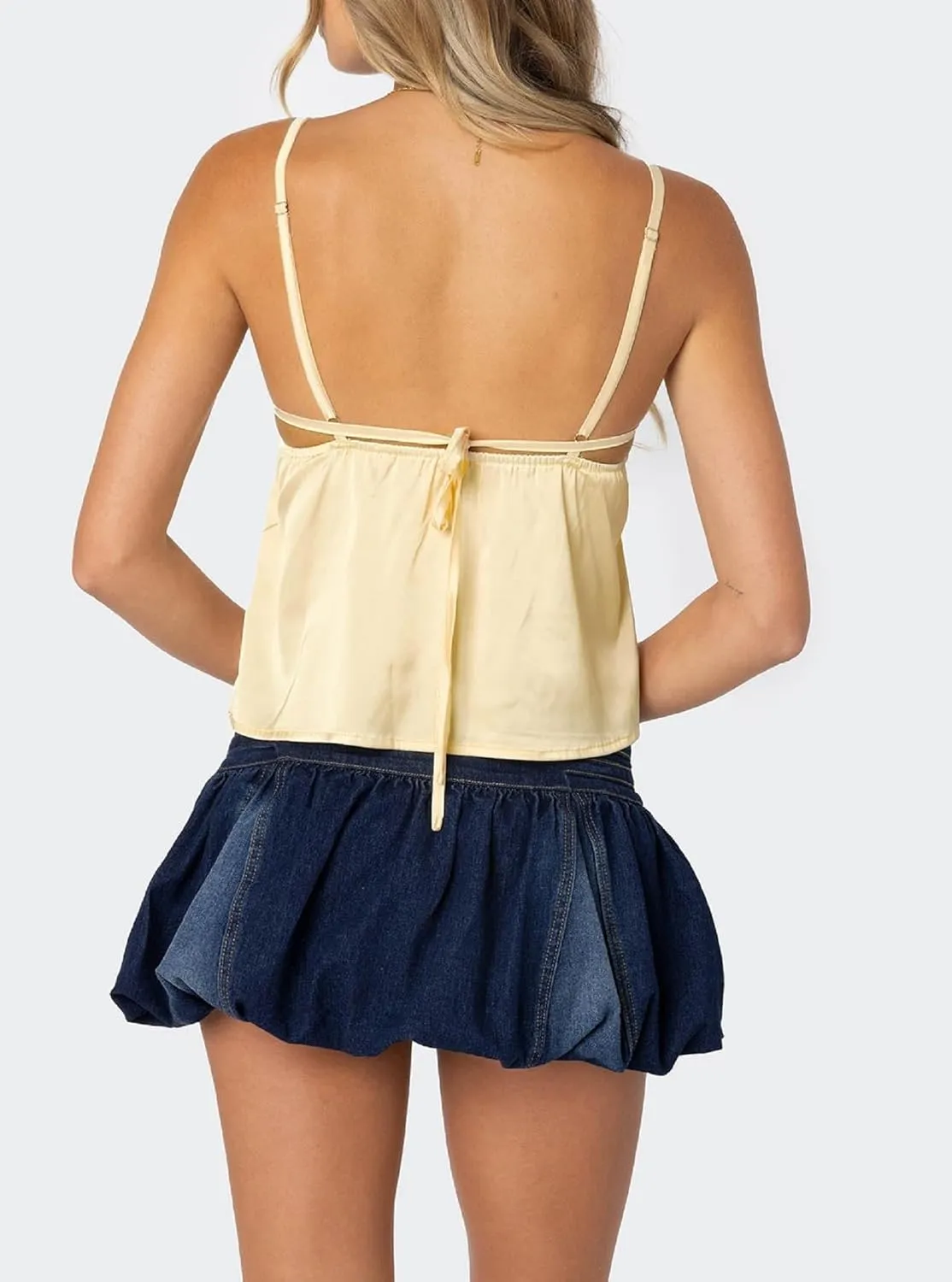 Women V Neck Lace Trim Satin Cami Sleeveless Patchwork Crop Camisole Tank Y2K Low Cut Spaghetti Strap Going Out Tops