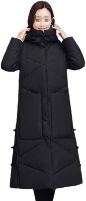 Women Winter Long Slim Coat Thicken Padded Cotton Hooded Jacket Warm Parkas Female Windproof Snow Outerwear