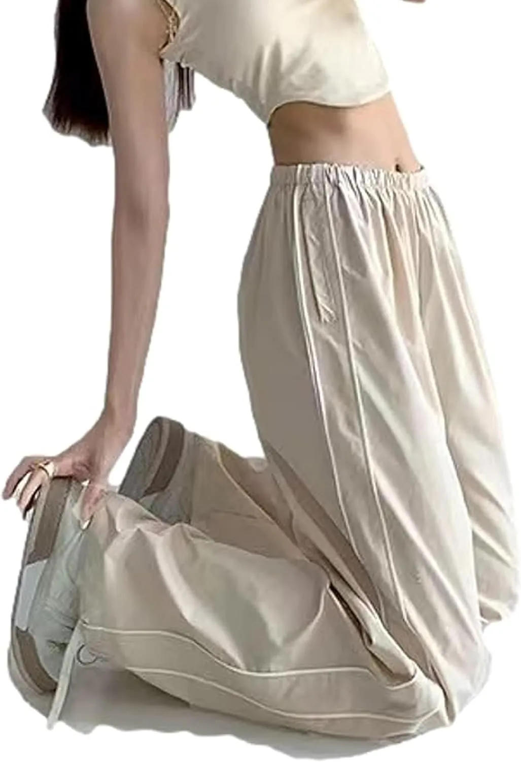 Women Y2K Baggy Pants Wide Leg Parachute Casual Sweatpants Track Pants with Pockets