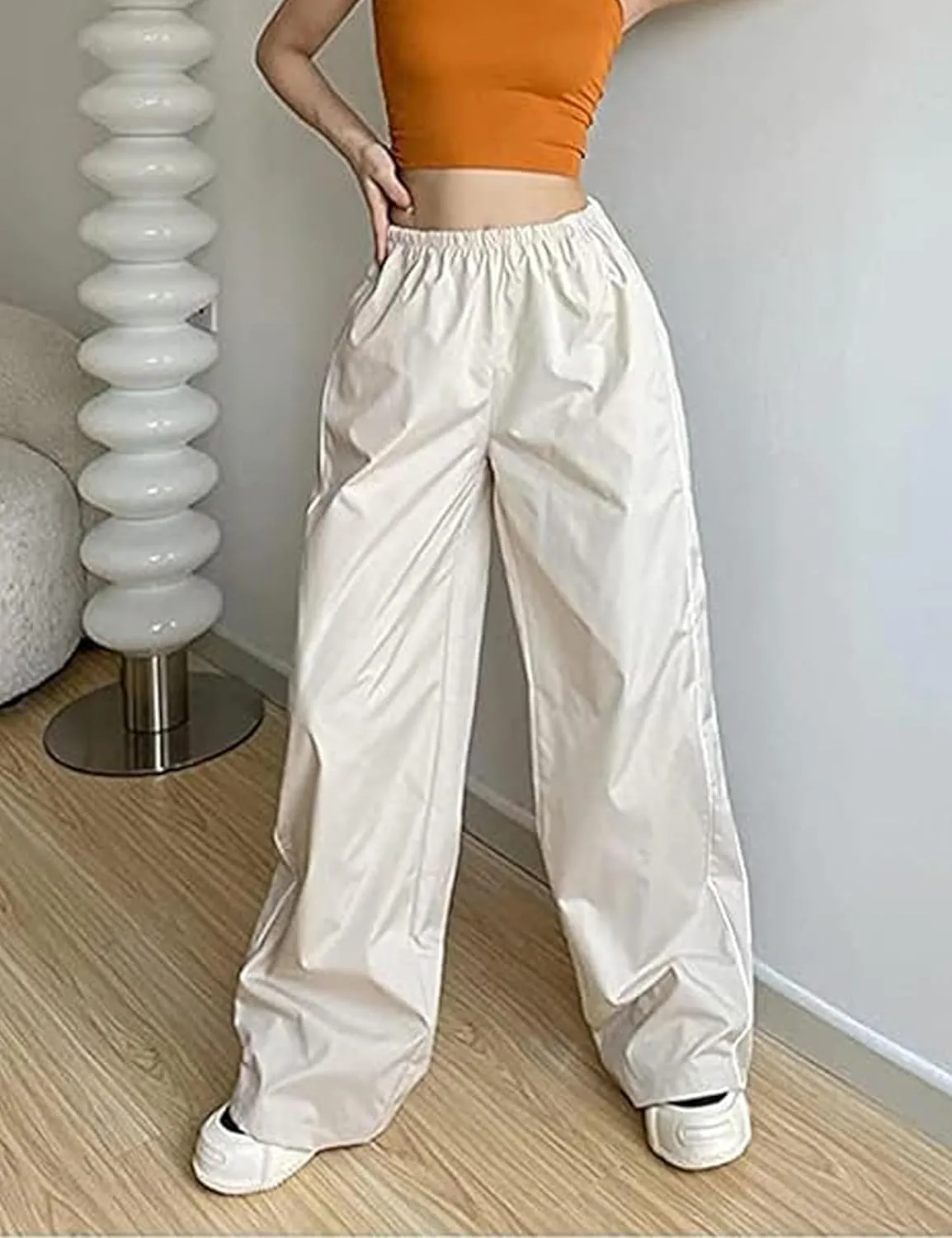 Women Y2K Baggy Pants Wide Leg Parachute Casual Sweatpants Track Pants with Pockets