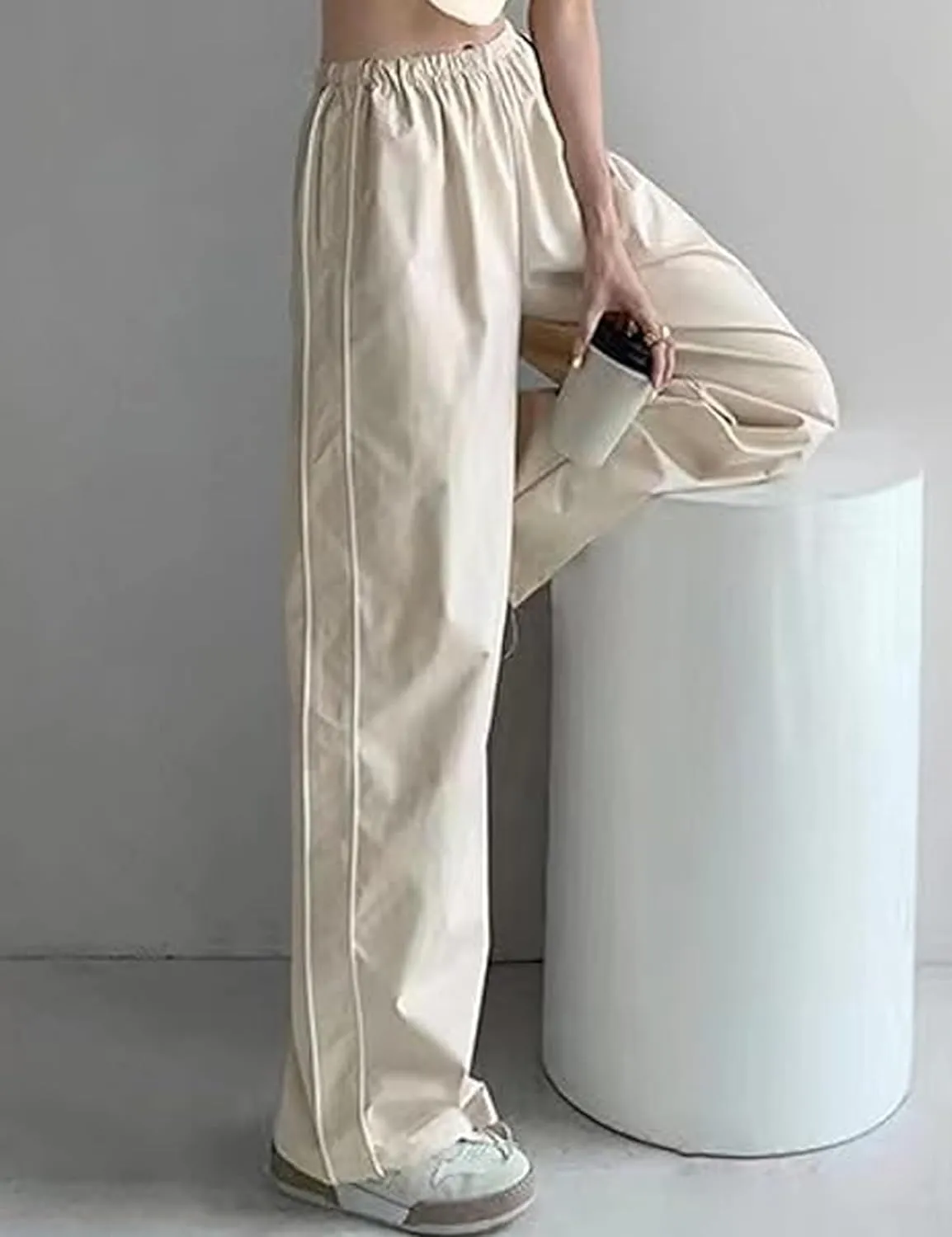 Women Y2K Baggy Pants Wide Leg Parachute Casual Sweatpants Track Pants with Pockets