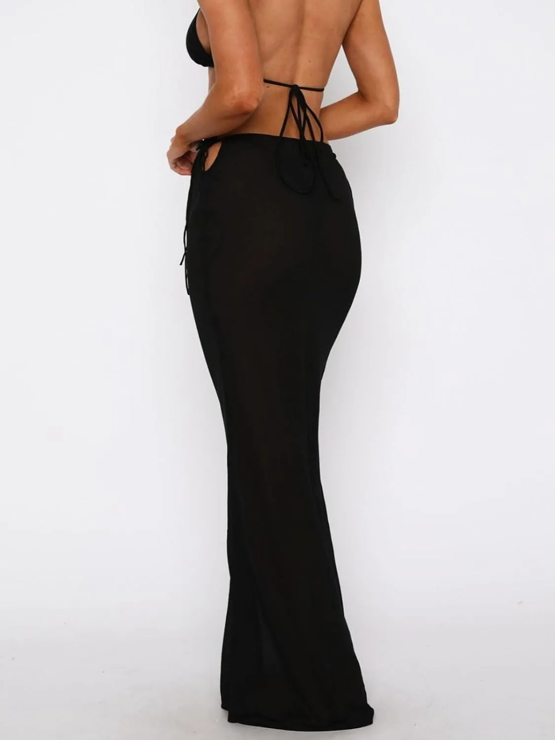 Women Y2k Floral Maxi Skirt Sheer Mesh Bodycon Long Skirts Boho Flower Graphic Summer Beach Outwear Holiday Skirts
