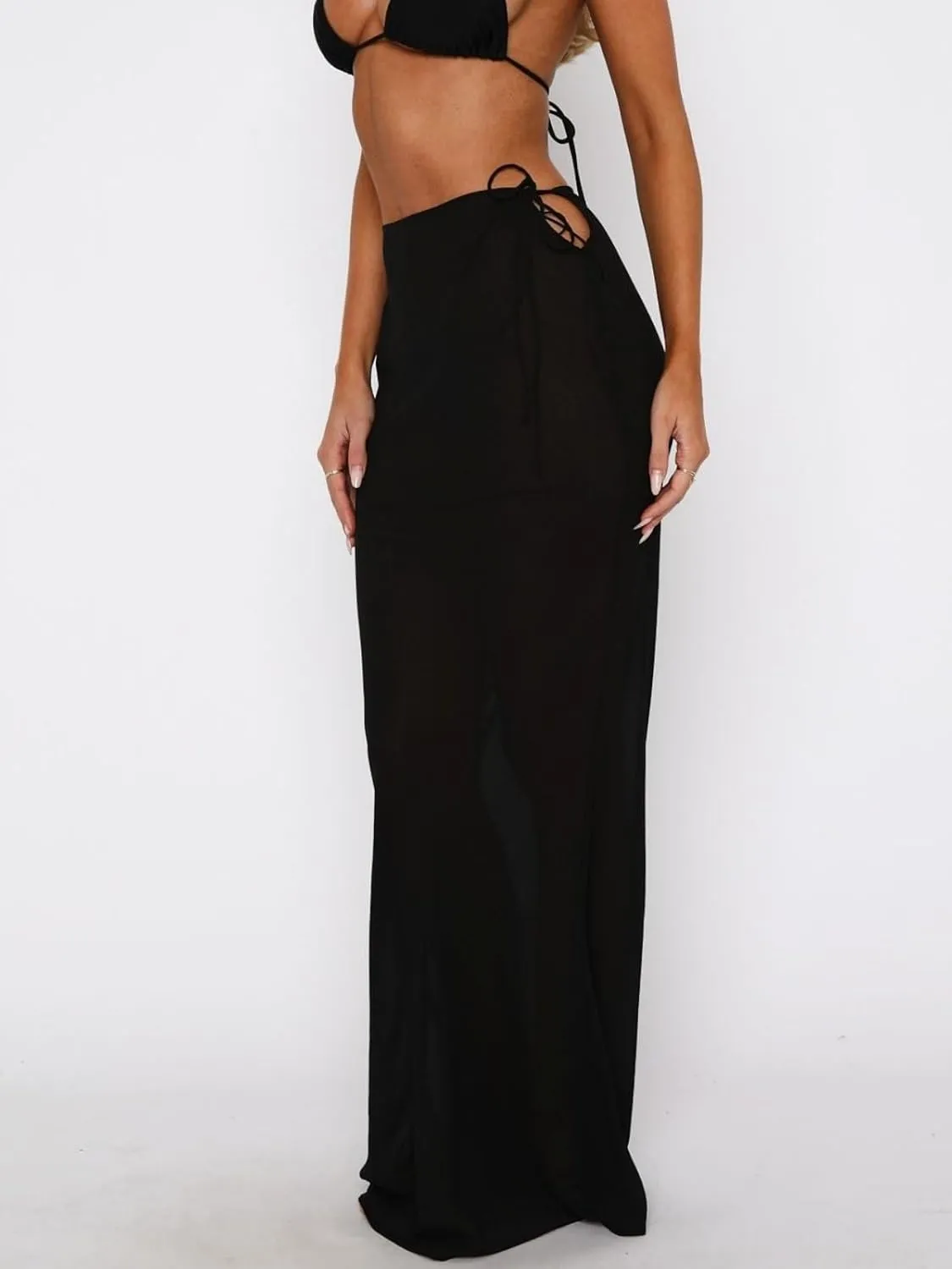 Women Y2k Floral Maxi Skirt Sheer Mesh Bodycon Long Skirts Boho Flower Graphic Summer Beach Outwear Holiday Skirts