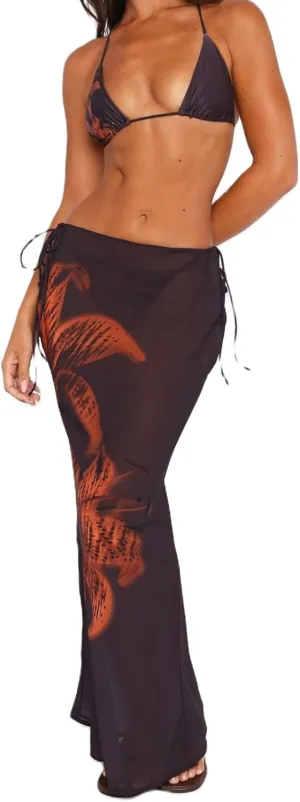 Women Y2k Floral Maxi Skirt Sheer Mesh Bodycon Long Skirts Boho Flower Graphic Summer Beach Outwear Holiday Skirts
