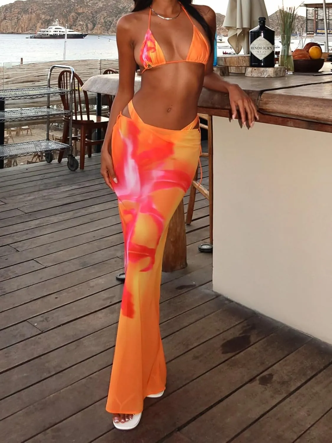 Women Y2k Floral Maxi Skirt Sheer Mesh Bodycon Long Skirts Boho Flower Graphic Summer Beach Outwear Holiday Skirts