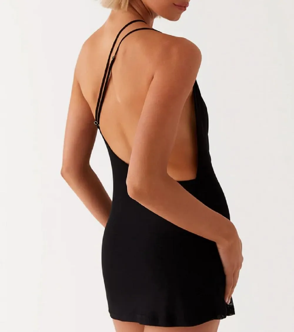 Women Y2K Halter Mini Dress Ruffle Mesh V Neck Going Out Dress Open Back Bodycon Party Dresses Beachwear