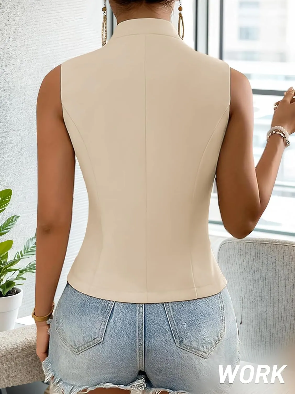 Women's 2025 Summer Sleeveless Vest Blazer Lightweight Casual Fully-Lined Slim Work Fashion Petite Elegant Tops
