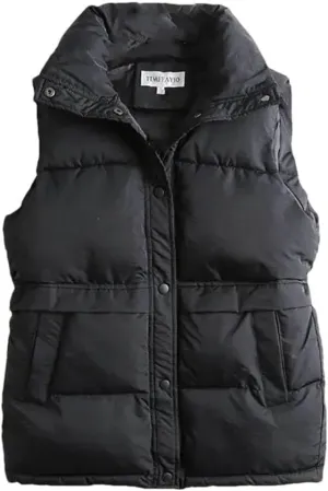 Women's Autumn Winter Vest Loose Drawstring Stand Short Vest Female Down Cotton Padded Windproof Warm Waistcoat