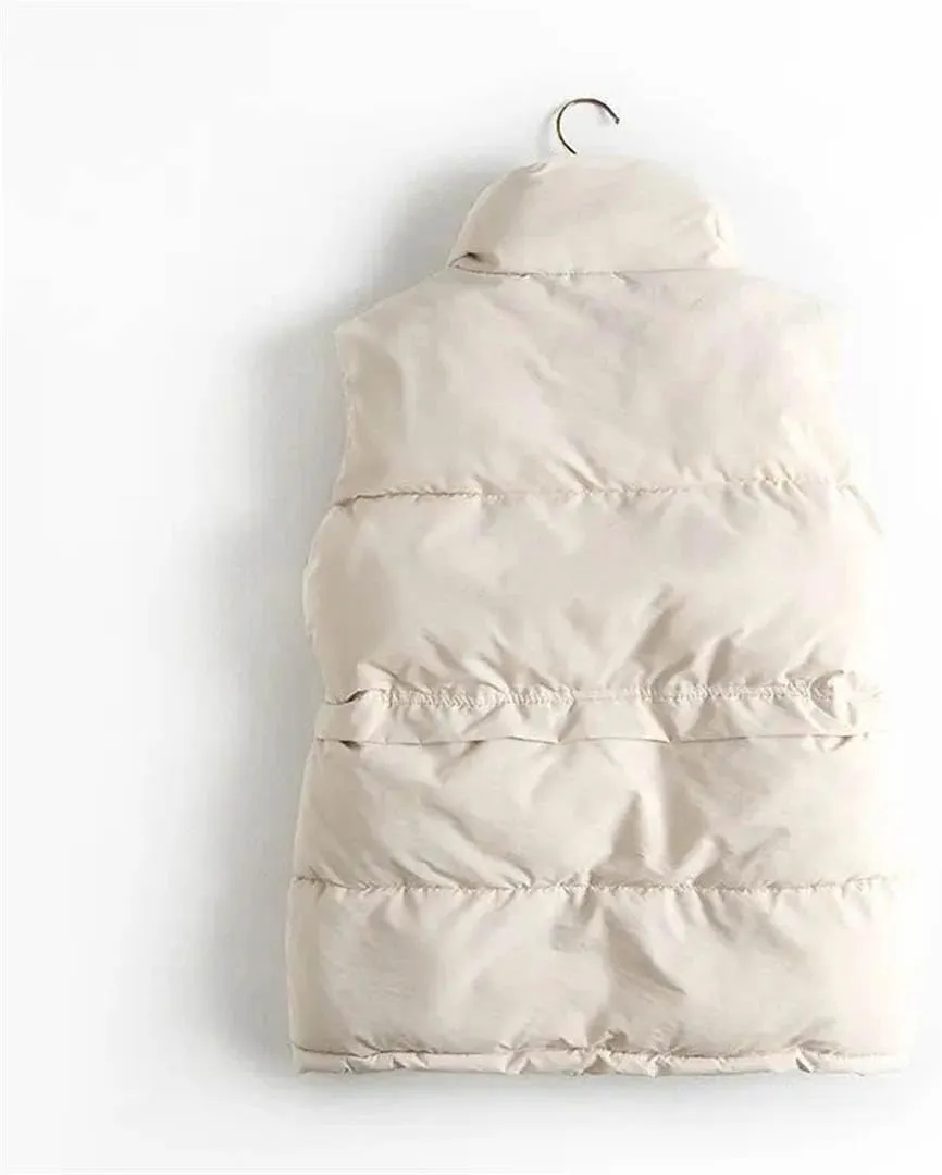 Women's Autumn Winter Vest Loose Drawstring Stand Short Vest Female Down Cotton Padded Windproof Warm Waistcoat