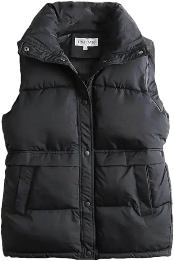 Women's Autumn Winter Vest Loose Drawstring Stand Short Vest Female Down Cotton Padded Windproof Warm Waistcoat