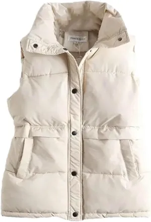 Women's Autumn Winter Vest Loose Drawstring Stand Short Vest Female Down Cotton Padded Windproof Warm Waistcoat