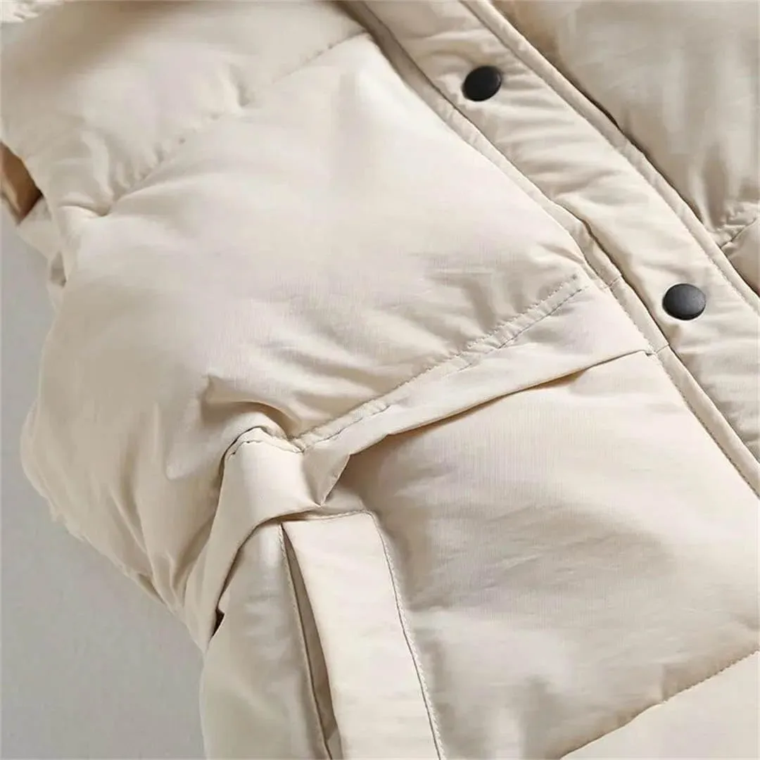 Women's Autumn Winter Vest Loose Drawstring Stand Short Vest Female Down Cotton Padded Windproof Warm Waistcoat