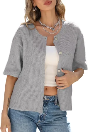 Women's Button Down Y2k Tops Cropped Cardigan Short Sleeve Lightweight Sweater top