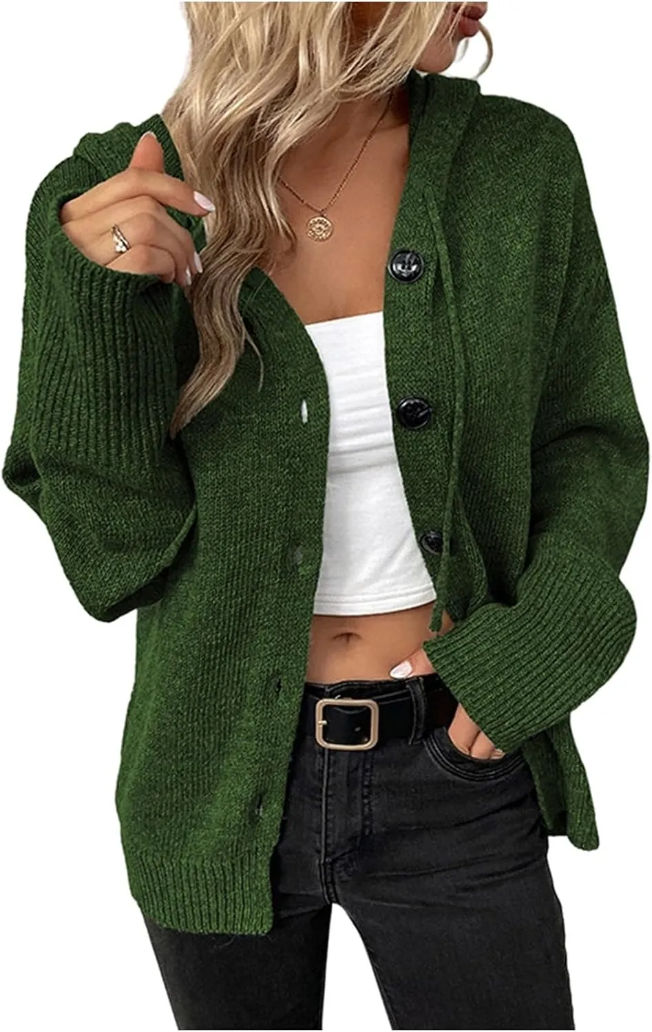 Women's Casual Cardigan 2024 Button Down V Neck Hooded Sweaters Long Sleeve Hoodies Outfits