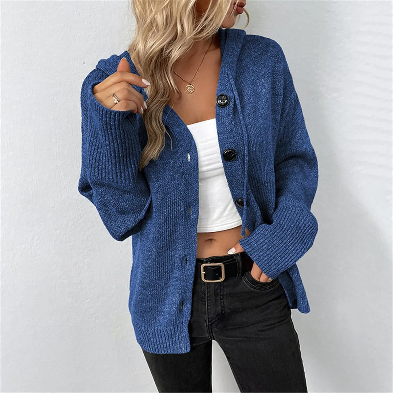 Women's Casual Cardigan 2024 Button Down V Neck Hooded Sweaters Long Sleeve Hoodies Outfits