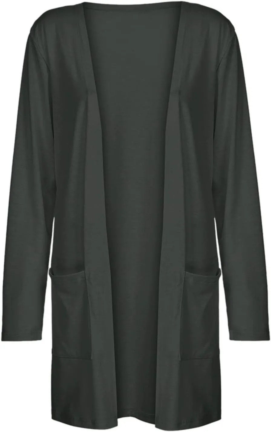 Women's Casual Open Front Cardigan Long Sweaters Plus Size Solid Color Long Sleeve Sweaters Outwear Coat with Pockets