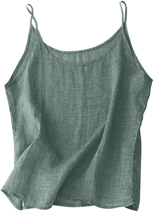 Women's Causal Linen Tops Lightweight Cotton Linen Camisole Tank Tops Summer Loose Fit Spaghetti Strap Cami Shirts