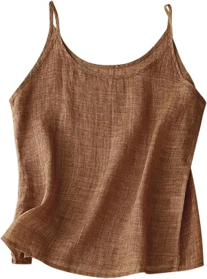 Women's Causal Linen Tops Lightweight Cotton Linen Camisole Tank Tops Summer Loose Fit Spaghetti Strap Cami Shirts