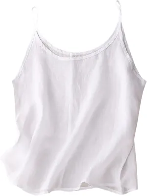Women's Causal Linen Tops Lightweight Cotton Linen Camisole Tank Tops Summer Loose Fit Spaghetti Strap Cami Shirts