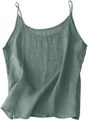Women's Causal Linen Tops Lightweight Cotton Linen Camisole Tank Tops Summer Loose Fit Spaghetti Strap Cami Shirts