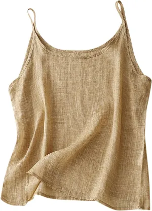 Women's Causal Linen Tops Lightweight Cotton Linen Camisole Tank Tops Summer Loose Fit Spaghetti Strap Cami Shirts