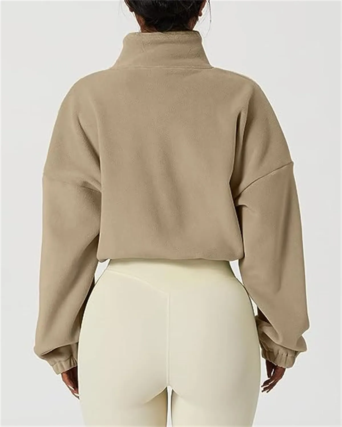 Women's Cropped Fleece Jacket 2024 Winter Full Zip Jackets Collar Long Sleeve Short Coat