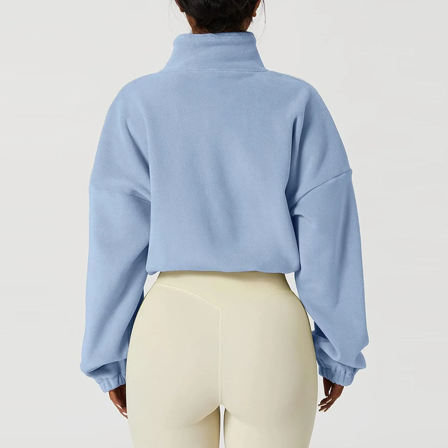 Women's Cropped Fleece Jacket 2024 Winter Full Zip Jackets Collar Long Sleeve Short Coat