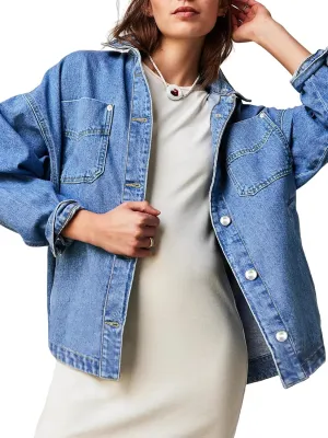 Womens Denim Jacket Wash Jean Jacket Coats With Pockets